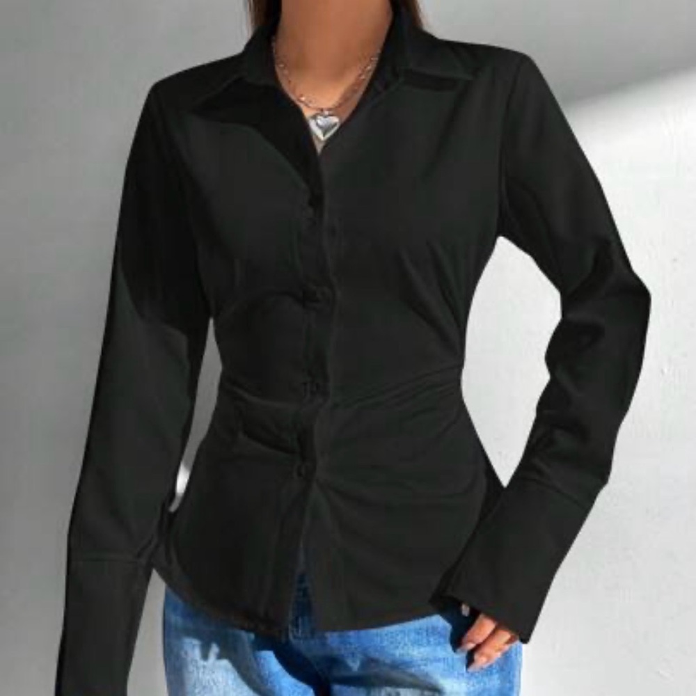 PrettyLittleThing Black Button Down Shirt